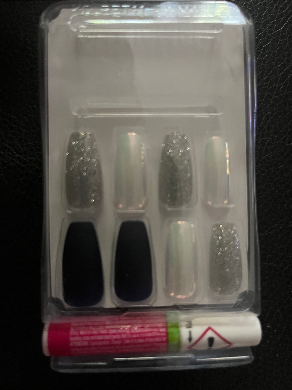 Kiss Press-On Nails in Blue, Silver Glitter & Iridescent Pearl